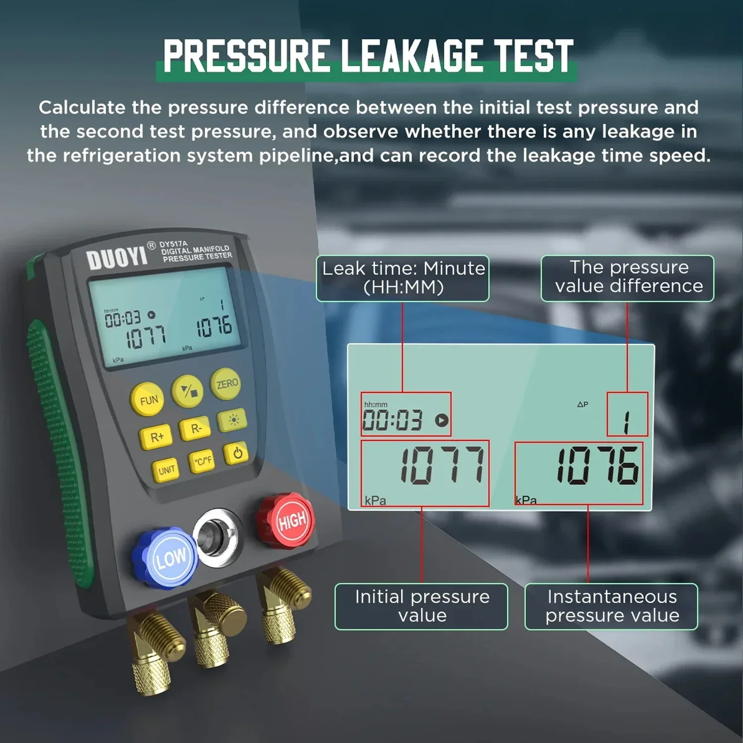 DY517 Tester Air Conditioning Temperature Tester Valves Tool Kit Pressure Gauge Refrigeration Digital Vacuum Pressure Manifold