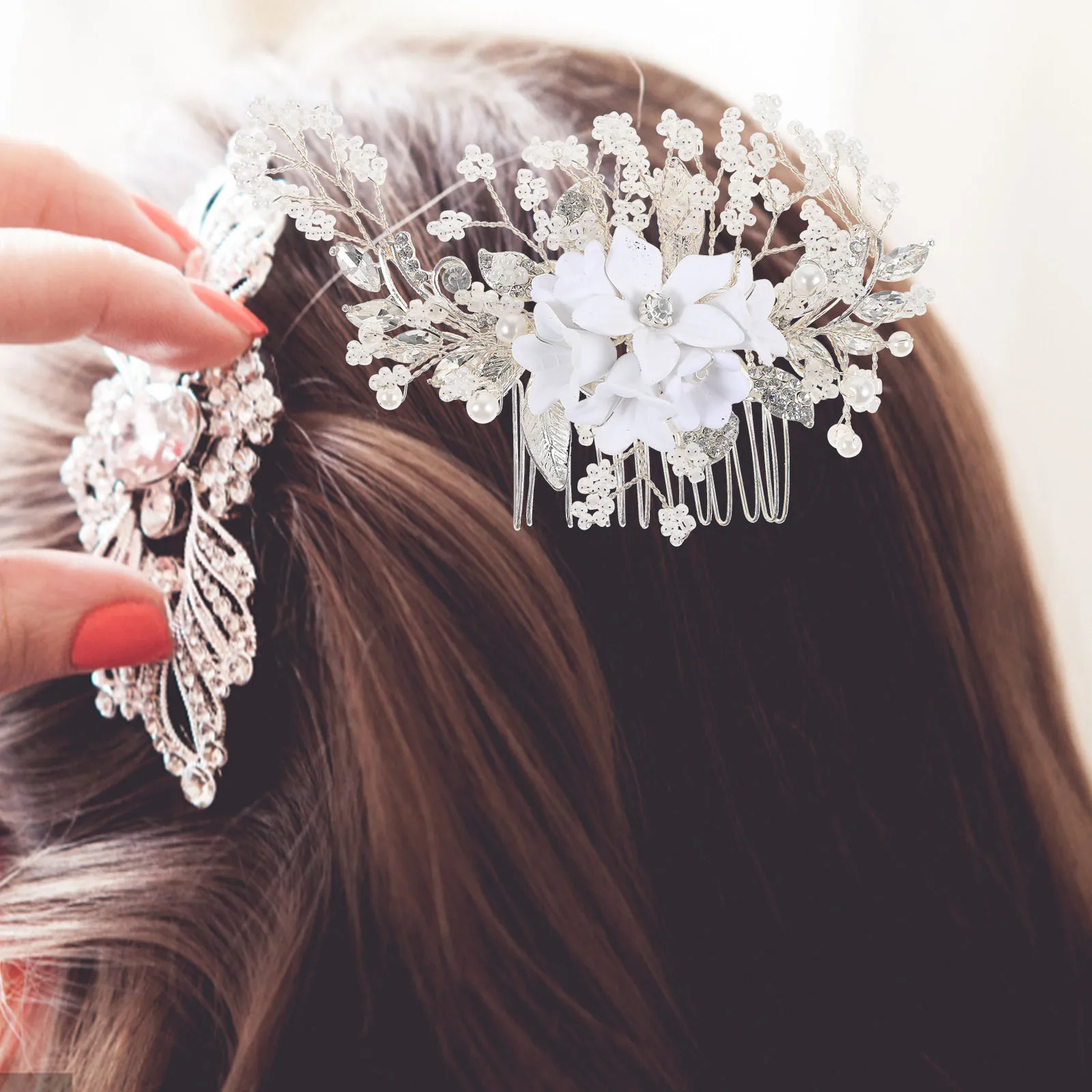 

Bridal Headwear Wedding Hair Comb Accessories Women Girls Bride Charm Clips Pearl Flower Resin Combs White Color Comfortable