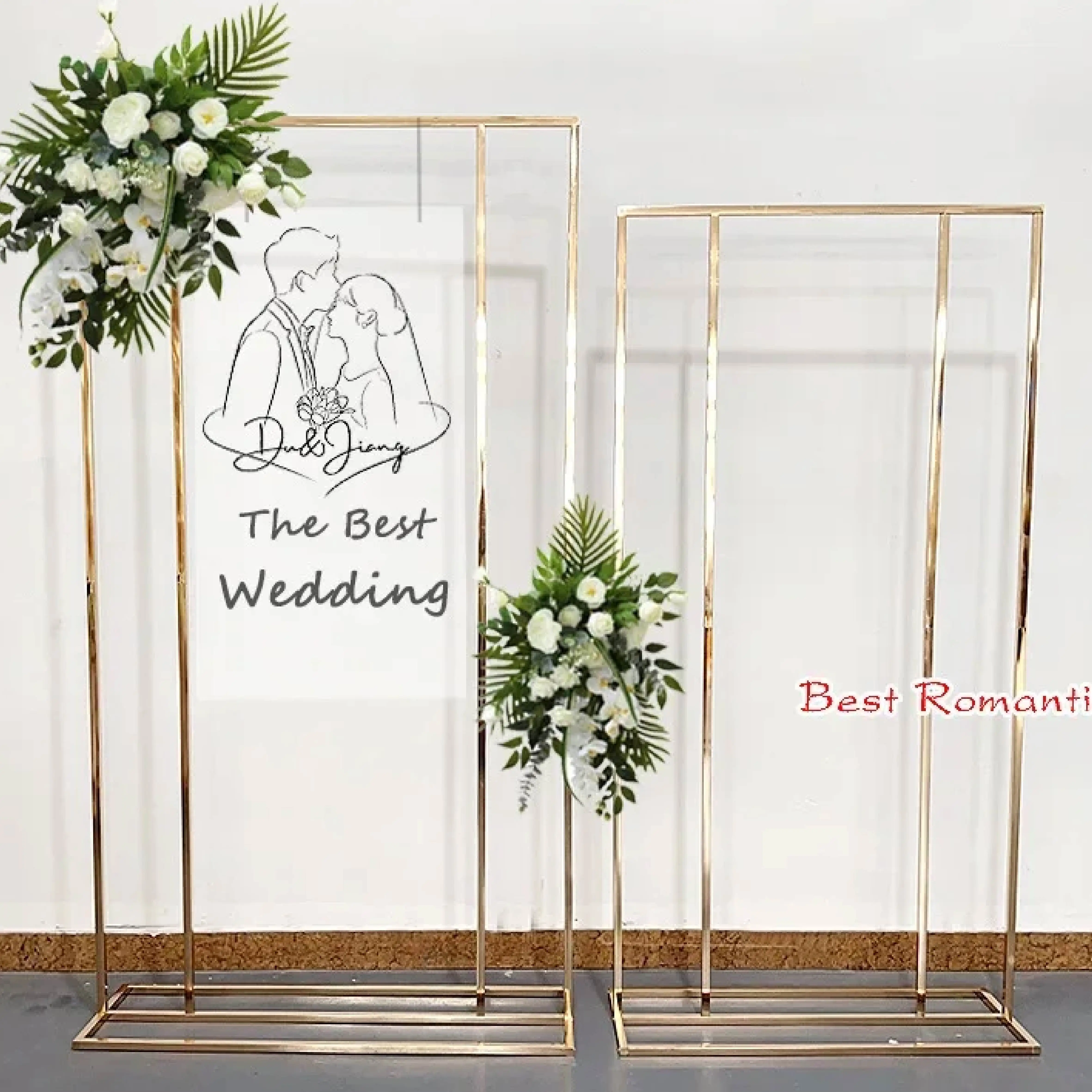 Large Shinny Gold Square Arch Wedding Backdrop Stand Wedding Ceremony Photograph Background Decoration Flower Holder Metal Frame