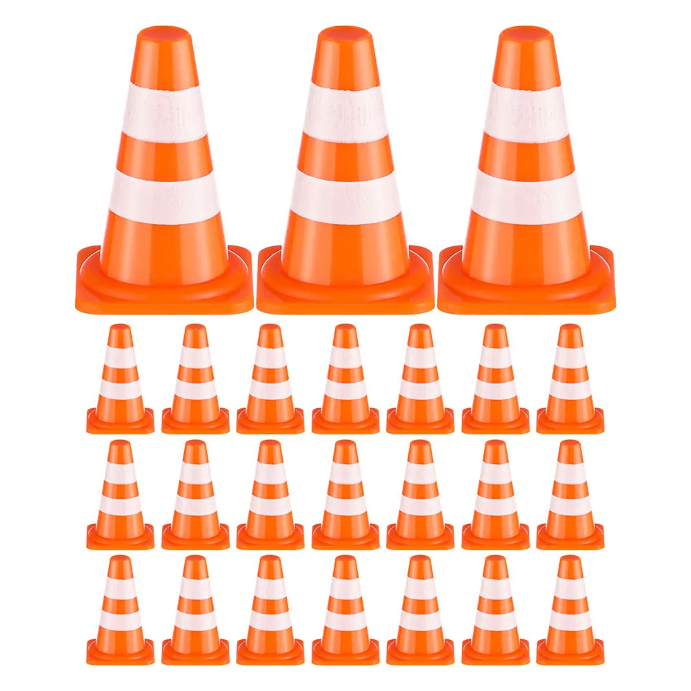 24개 미니 교통 콘 오렌지 건설 표지판 현실적인 모델 밝은 색상 시각 발달 손눈 협응