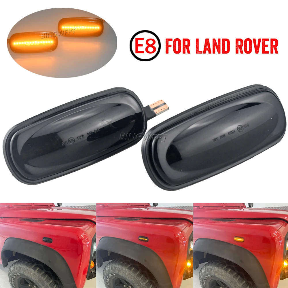 2PCS Dynamic Flowing LED Side Marker Light For Land Rover Discovery 2 1999-2004 Defender Freelander 1 2002-2005