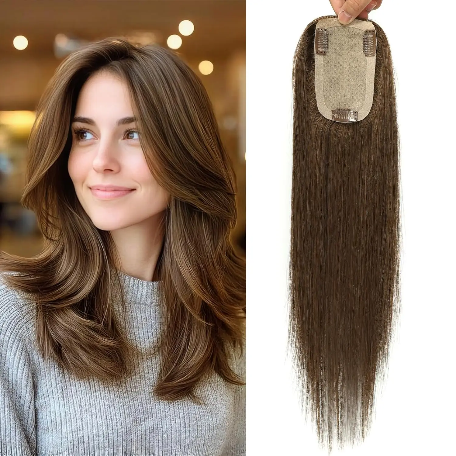 

Накладки для волос из натуральных волос с шелковой основой 3x5 дюймов для женщин, 12-18 дюймов, 130% плотность, реалистичные накладки из натуральных человеческих волос