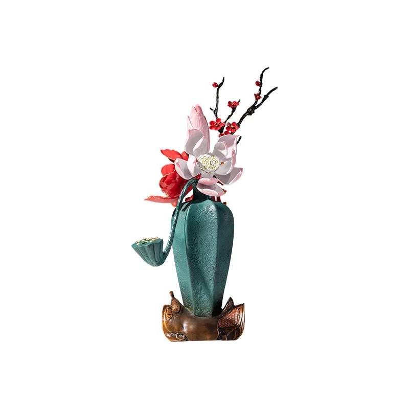 Four Seasons Ping An Peony Copper Ornament Simulation Lotus Plum Lotus Pod Living Room Dining Table Flower Ornament