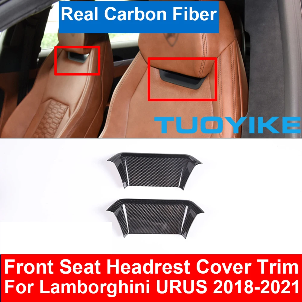 

Car Styling Real Dry Carbon Fiber Front Seat Chair Headrest Decoration Protect Panel Cover Trim For Lamborghini Urus 2018-2021