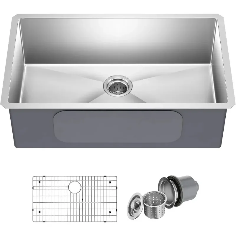 

ZZH KHU100-32 Standart PRO 16 Gauge Undermount Single Bowl Stainless Steel Kitchen Sink, 32 Inch