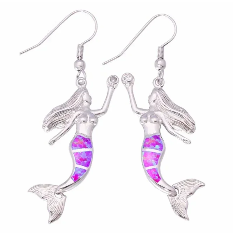 Crystal Mermaid Drop Earrings Zinc Alloy Vintage Geometric Blue White Design Dangle Earrings Crystal Drop Earrings