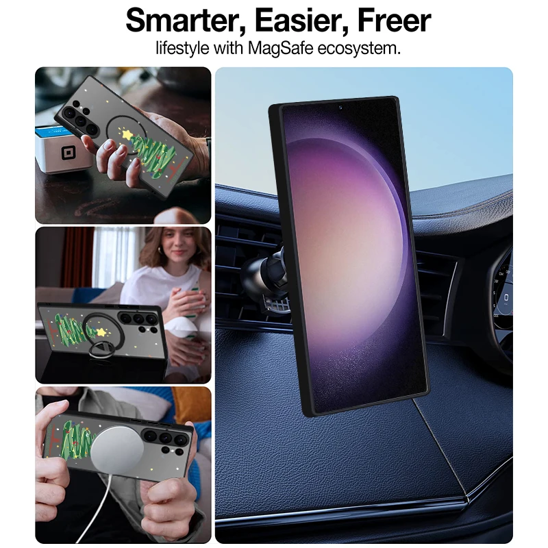 Funda de teléfono magnética de muñeco de nieve de Navidad para Samsung Galaxy S25 Edge S24 S23 S22 S25 Ultra S24 S23 Plus S24 S23 S21 FE TPU PC