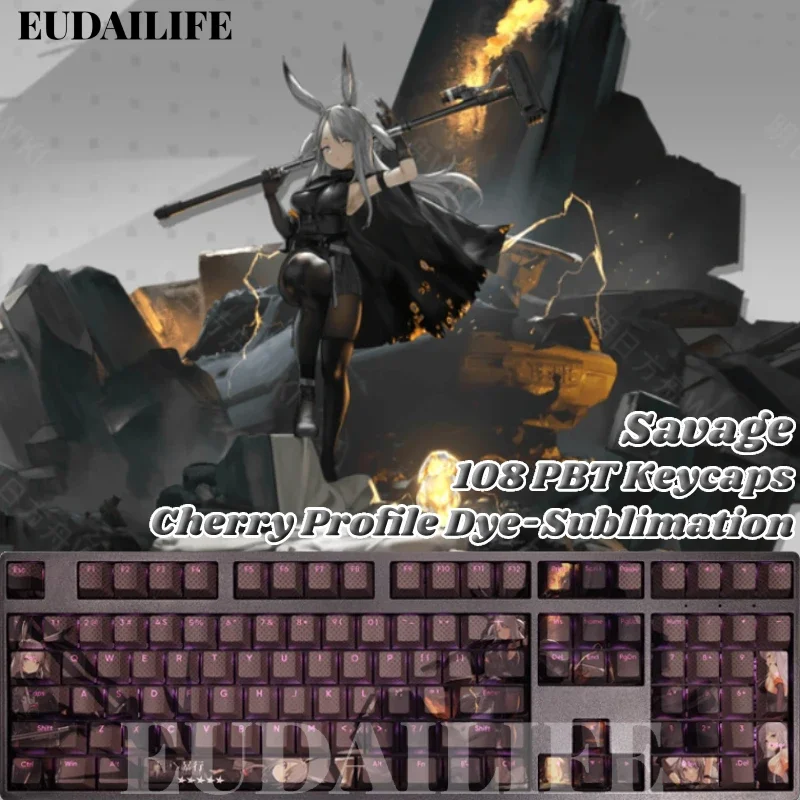 

Колпачок для клавиш Savage 108, игра Arknights, PBT DYE, сублимационный светопропускающий вишневый переключатель, крестовая крышка для клавиш для механической клавиатуры