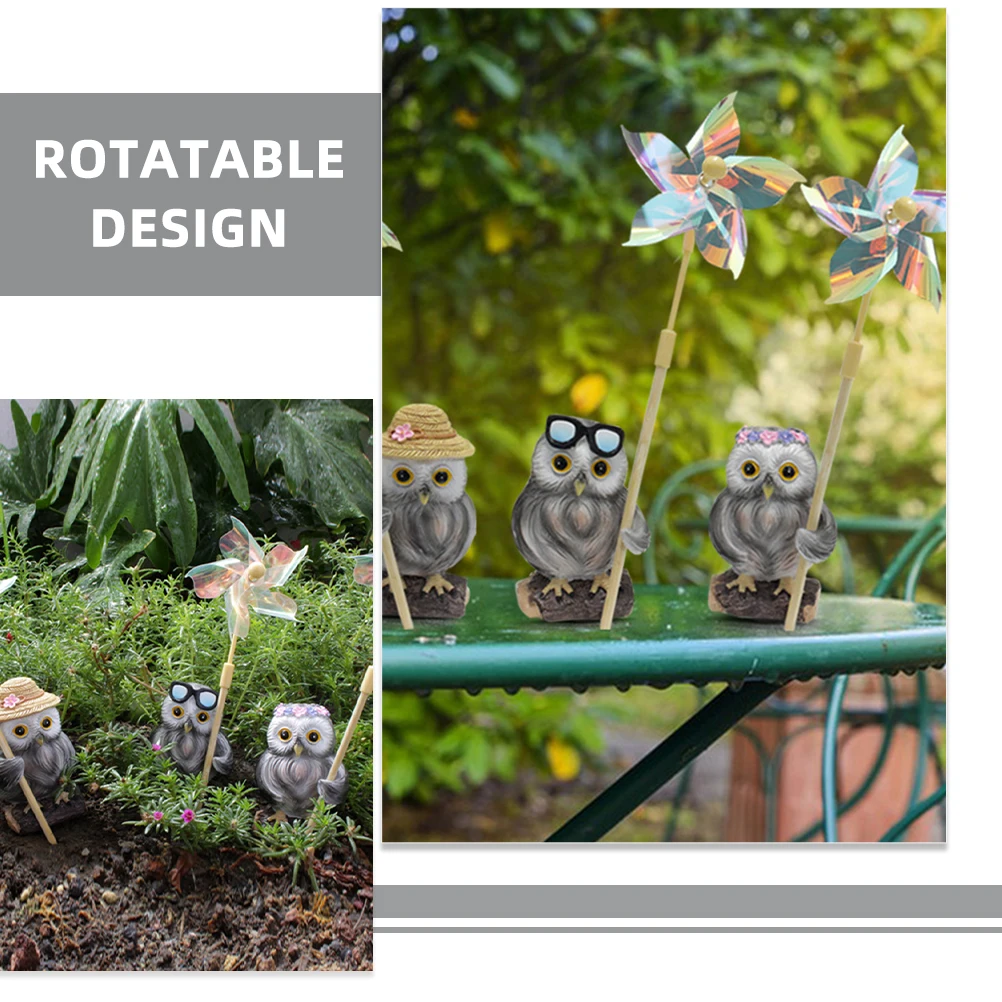 

Reflective Owl Windmill 3 Sets Plastic Pinwheel Yard Garden Rotatable Design Sturdy Resin Material Long Life Balcony Decor