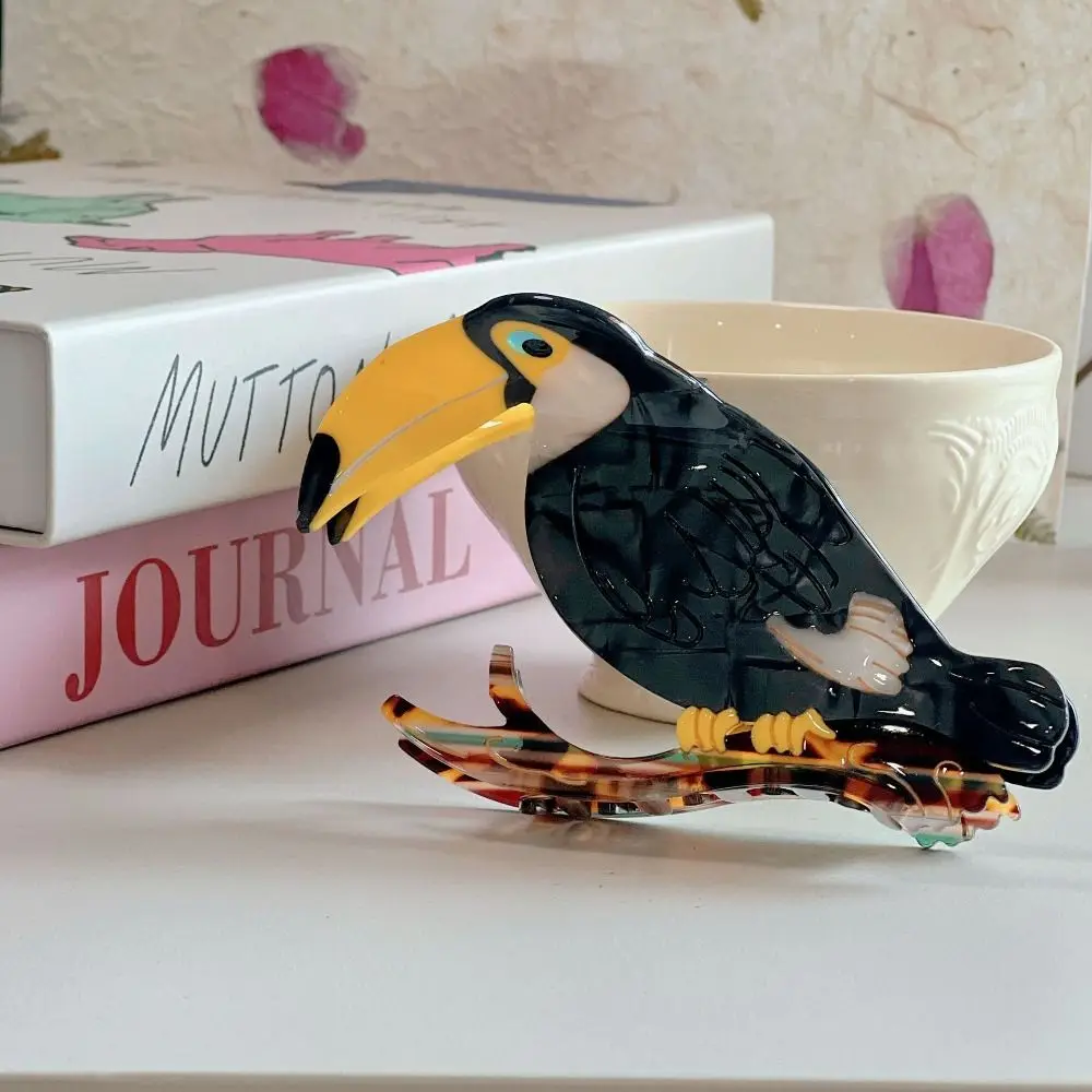 Sweet Cute Acetic Acid Hair Claw Grasp Crow Bird Hair Clip Headwear Woodpecker Cartoon Animal Shark Clip Daily