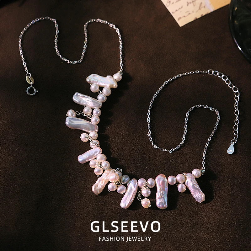 

Natural Freshwater baroque Pearl Sterling Silver Necklace Luxury fashion Design Necklace Wedding Banquet Jewelry Women GN0787