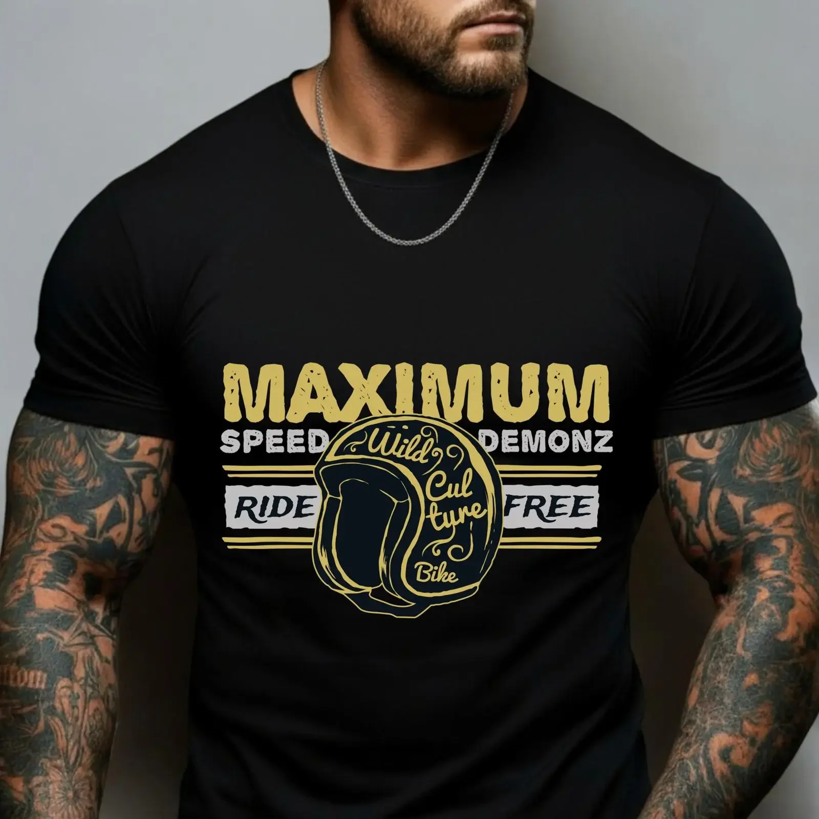 Maximum Speed Demonz Biker T Shirt Wild Bike Culture Helmet Print Ride Free Vintage For Hardcore Motorbike Rider vintage