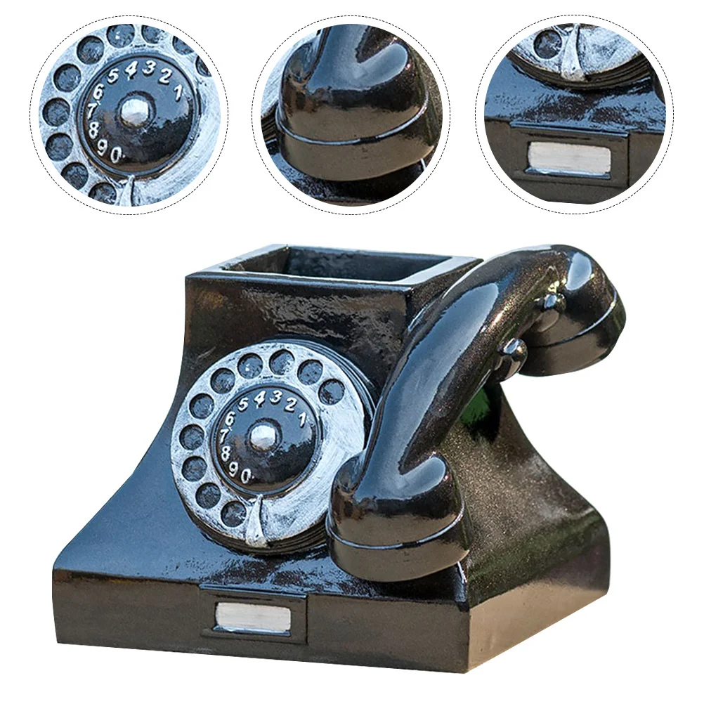 

1Pcs Telephone Shaped Cactus Plant Pot Decorative Resin Flowerpot Artware for Home Desktop Bonsai Ornament Black