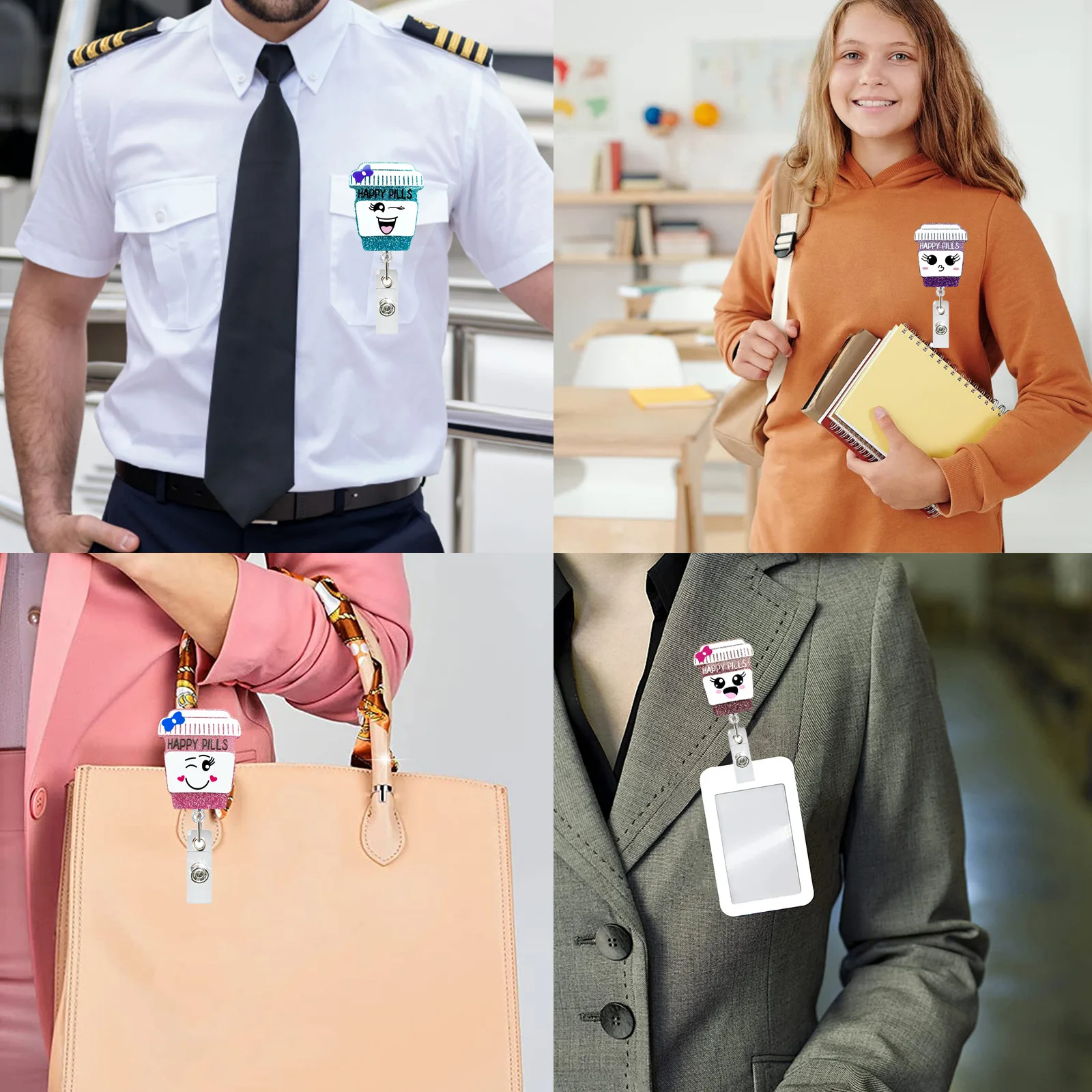 Acrylic Four Color Expression Mug Doctor Nurse Retractable Clip Id Badge Holder Rotating Badge Reel Nurses Day Gift New 2024