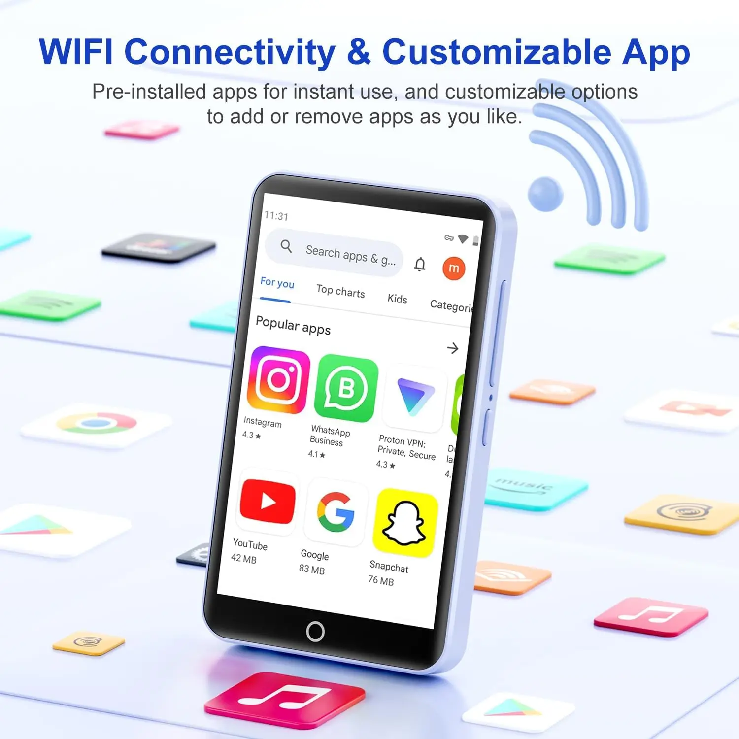 بلوتوث وواي فاي، 80 جيجابايت (16 جيجابايت + 64 جيجابايت) مع كاميرا، سبوتيفي ميوزيك ديزر مسموع، شاشة لمس 4.02 بوصة للأطفال هاي فاي MP4 #2