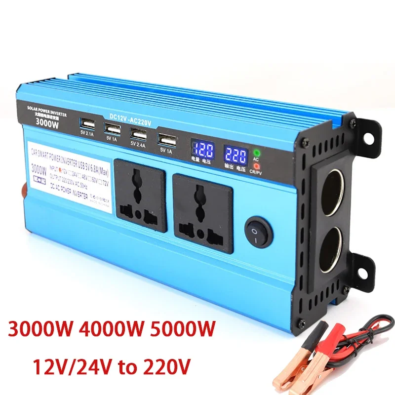 Peak 5000W Car Power Inverter DC 12V 24V To AC 220V Transformer With USB Universal Socket Charger Modified Sine Wave Inverter