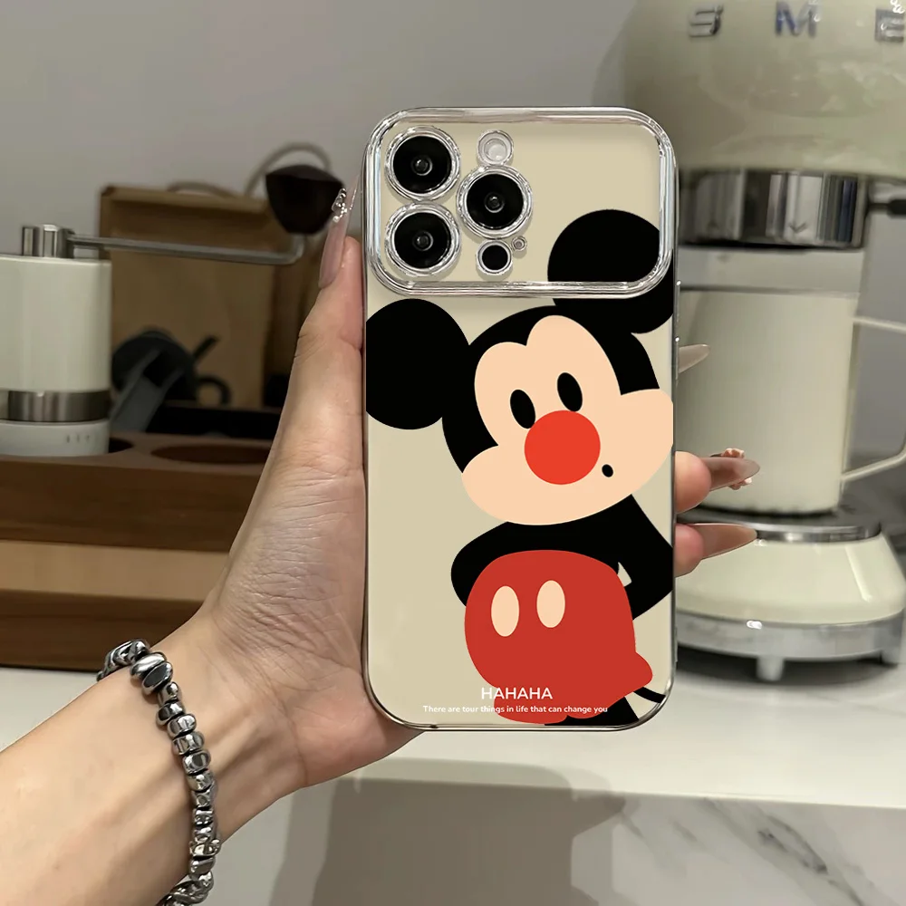 MINISO Mickey Cartoon M-Mouse C-Clubhouses Phone Case For iPhone 12 11 13 14 15 16 Max Pro Plus Electroplated Large Window Lens