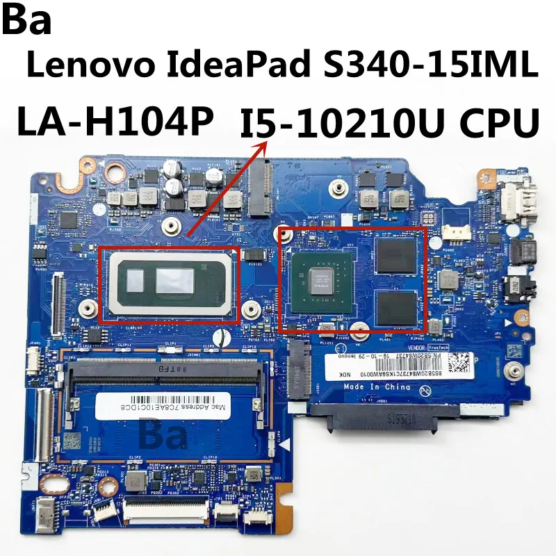 For Lenovo IdeaPad S340-15IML laptop motherboard LA-H104P with CPU I5-10210U GPU MX230 2G 4G