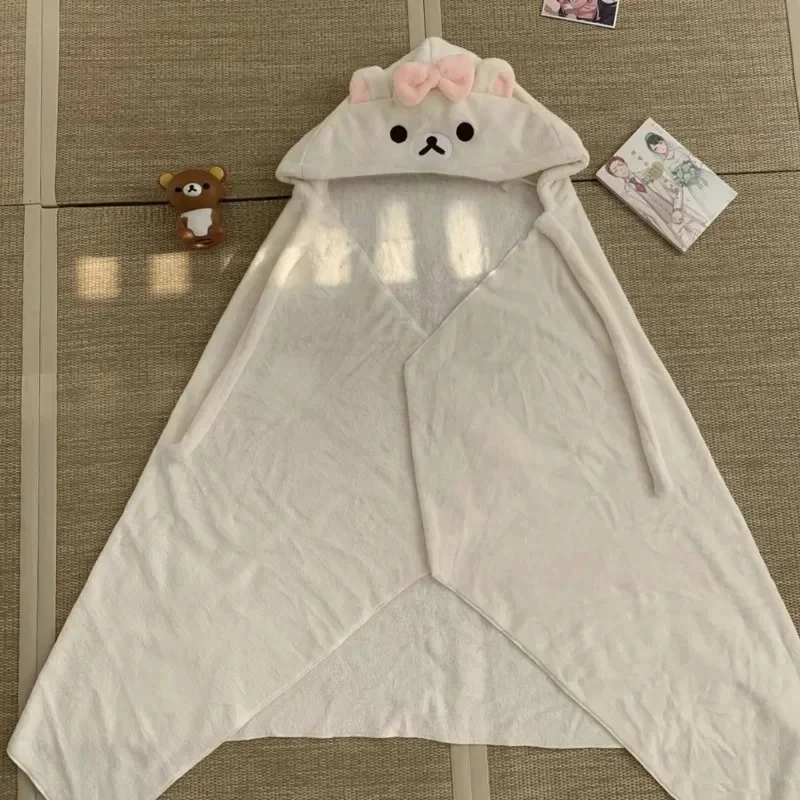 Rilakkuma Y2K Shawl Cloak Lolita Cartoon Kawaii Cotton Clothes Nap Blanket Home Absorb Heat Air Condition Blanket Student Cloak