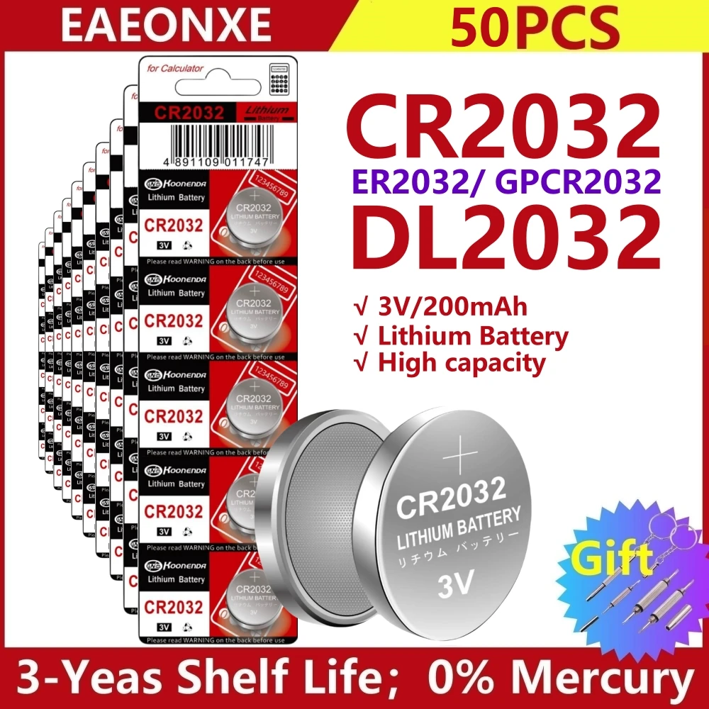 50pcs CR2032 Batteries alkaline 3V lithium CR 2032 Button Battery for Toys Calculators