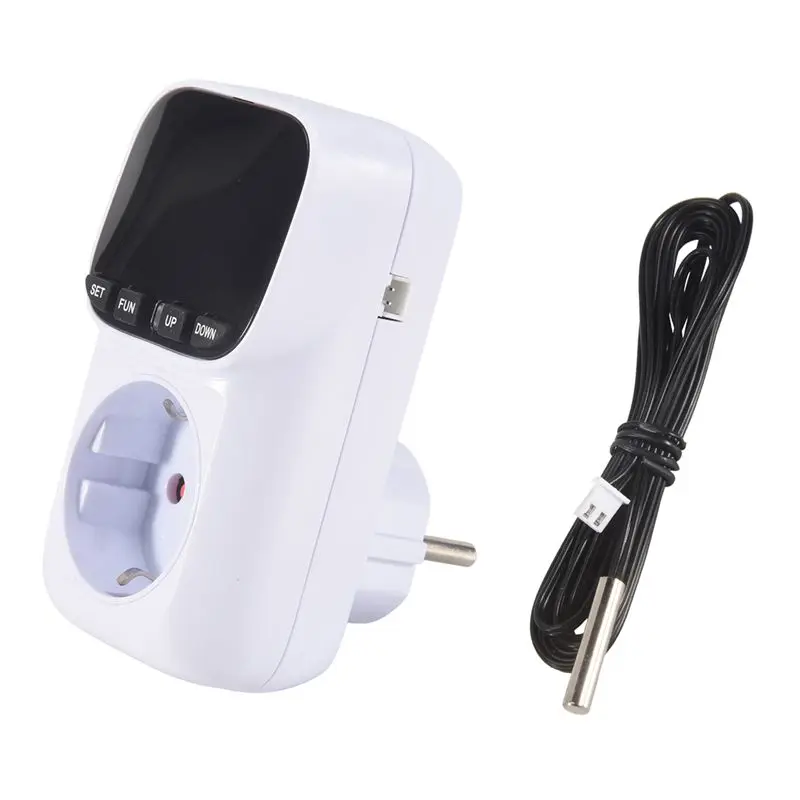 N96R Digital Temperature Controller Socket Outlet Thermostat With Time Sensor Probe Heating Cooling Switch 16A EU Plug
