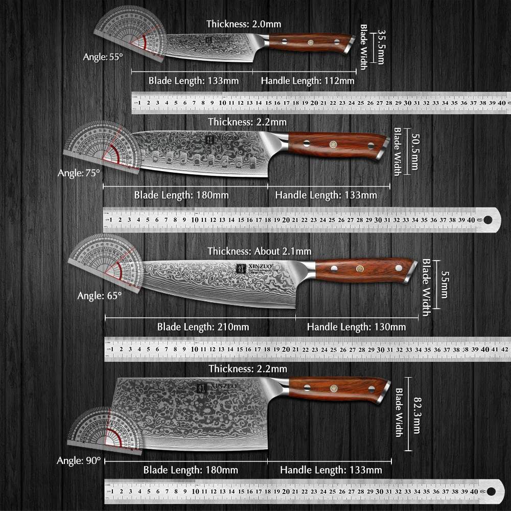 XINZUO 4PCS Kitchen Knife Set 67 Layers Damascus Super Steel Chef Santoku Cleaver Utility Knife Durable Kitchen Cooking Tools