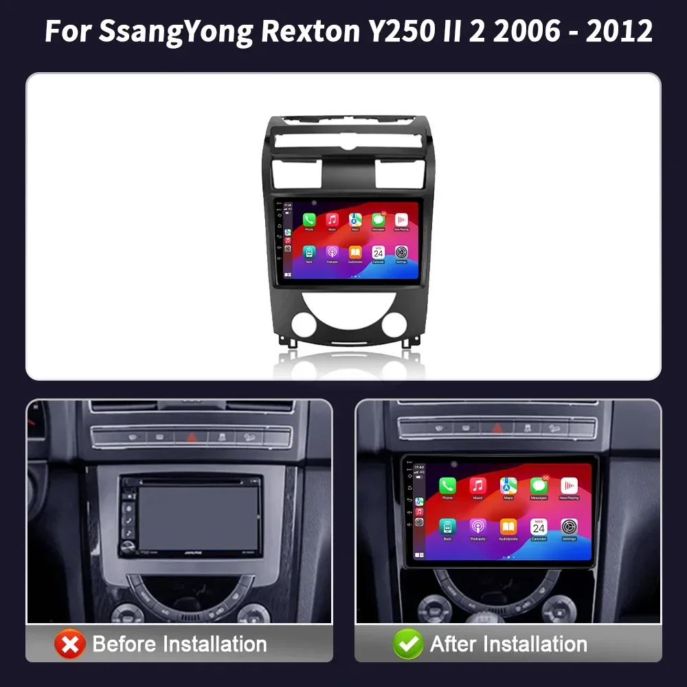 Car Radio Multimedia Player Navigation Wireless CarPlay Screen Stereo Android For SsangYong Rexton Y250 II 2 2006-2012 WIFI