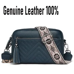 Genuine Leather Women Quilted Shoulder Bag Guitar Strap Zipper Sling Bag Casual Mobile Phone Pouch Handbag Purse Travel Work Bag