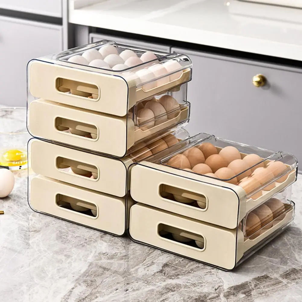 Egg Storage Holder Egg Holder Capacity Dual Layer Egg Container with Lid for Refrigerator Storage Transparent Design Stackable