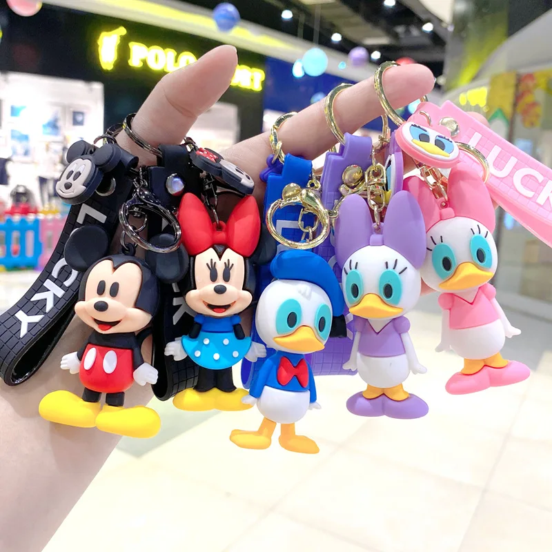 6cm Disney Donald Duck Daisy Mickey Minnie Keychain Cute Keyring Fashion Lucky Couple Bag Ornament Key Chain Car Pendant Gift