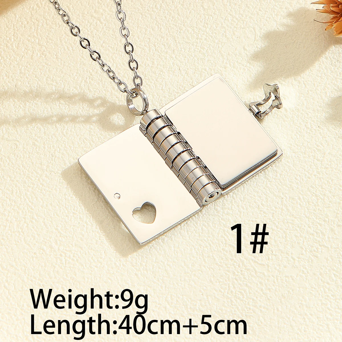 1Pcs 18K Plated Stainless Steel Simple High-End Openable Couple Book Pendant Necklace