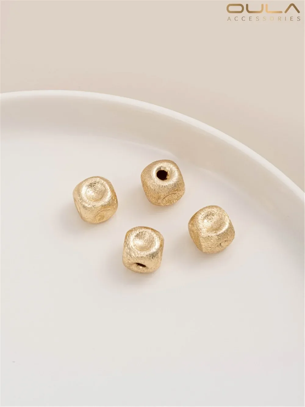 

14K Gold-Color Plated Brushed Square Bead Oblate Mantou Bead Oval Bead Spacing Diy Earring Bracelet Jewelry with Bead Material