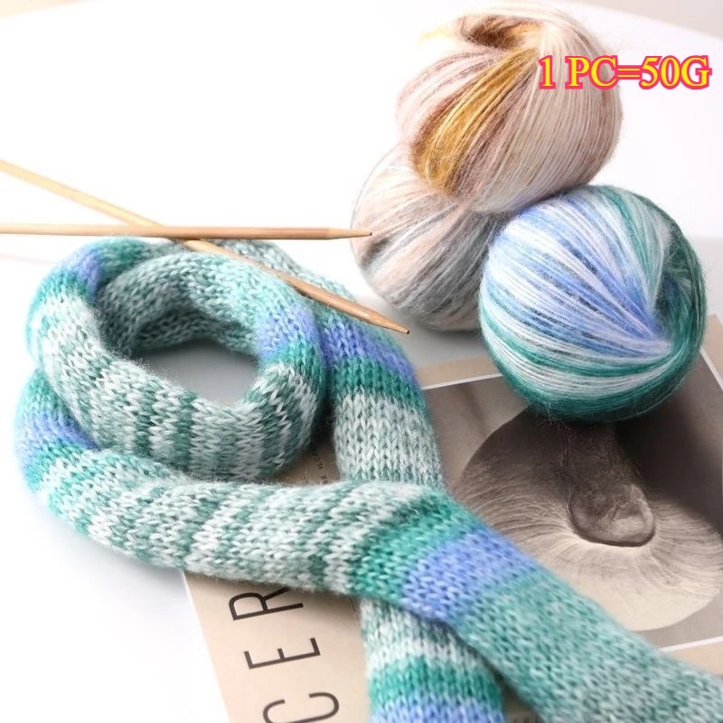 Hilo de tejer de Mohair de 50g, hilo de ganchillo degradado para manualidades DIY, suéter, sombrero, bolsa, espesor de felpa, hilo de Lanas, hilo de lana suave de arcoíris