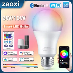 Zaoxi rgb lâmpada inteligente e27 9/10w bluetooth wifi remoto regulável para iluminação interna lâmpada led alexa google casa controle de voz