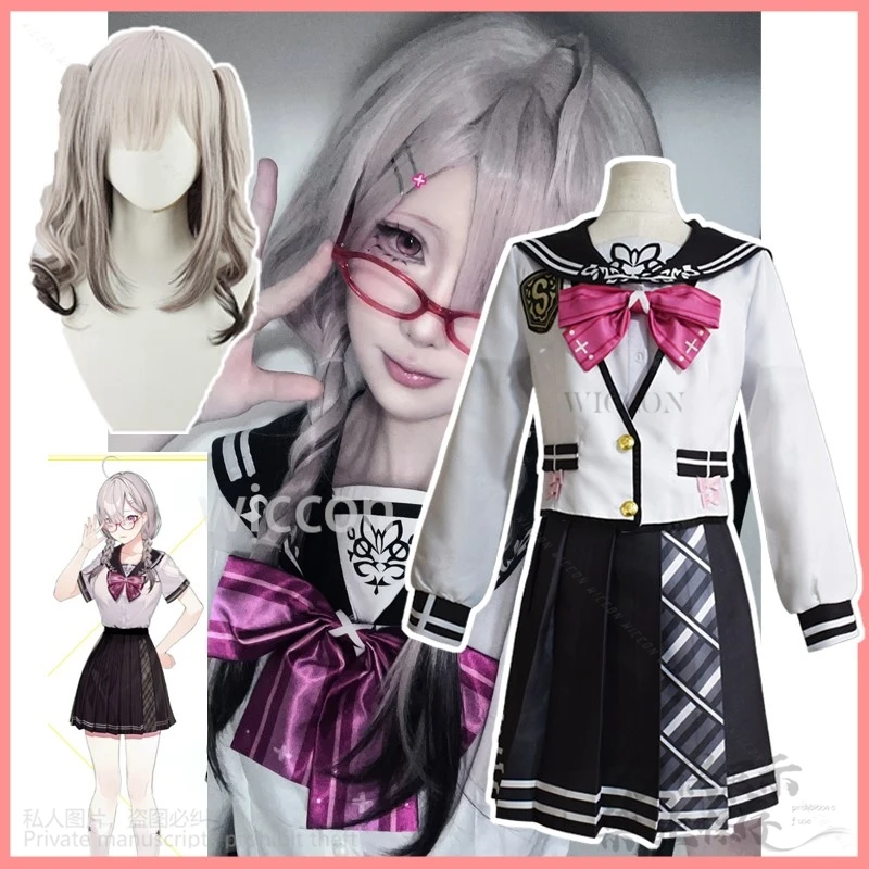 Anime Vtuber Virtual Idol Sukoya Kana Cosplay Costume JK School Uniform Dress Lolita Wigs For Halloween Christmas Customized