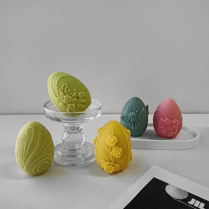 3D Easter Egg Candle Silicone Mold Angel Flower Embossment DIY Handmade Soap Chocolate Baking Mould