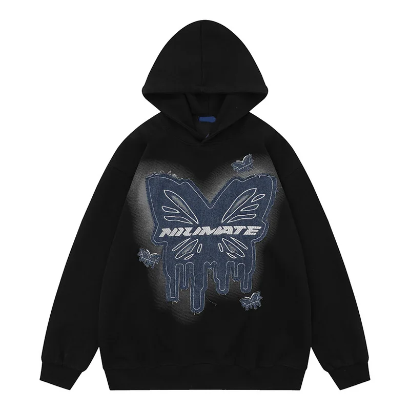 

Butterfly Patches Hip Hop Sweatshirt Men Hi Street Streetwear Pullover Hoodeis Patchwork