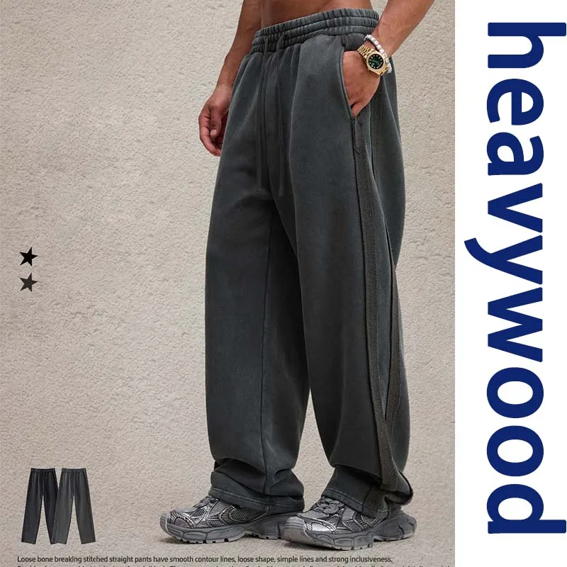 

American Vintage 2025 Winter 480g Straight Pants for Man Unisex Washed Distressed 100% Cotton Loose Trousers Brand Clothing