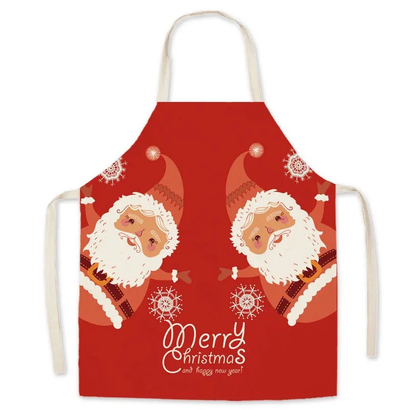 Christmas Linen Printed Apron Kitchen Cooking BBQ Bib Home Decor Stain Resistant Accessories New Year Holiday Gift