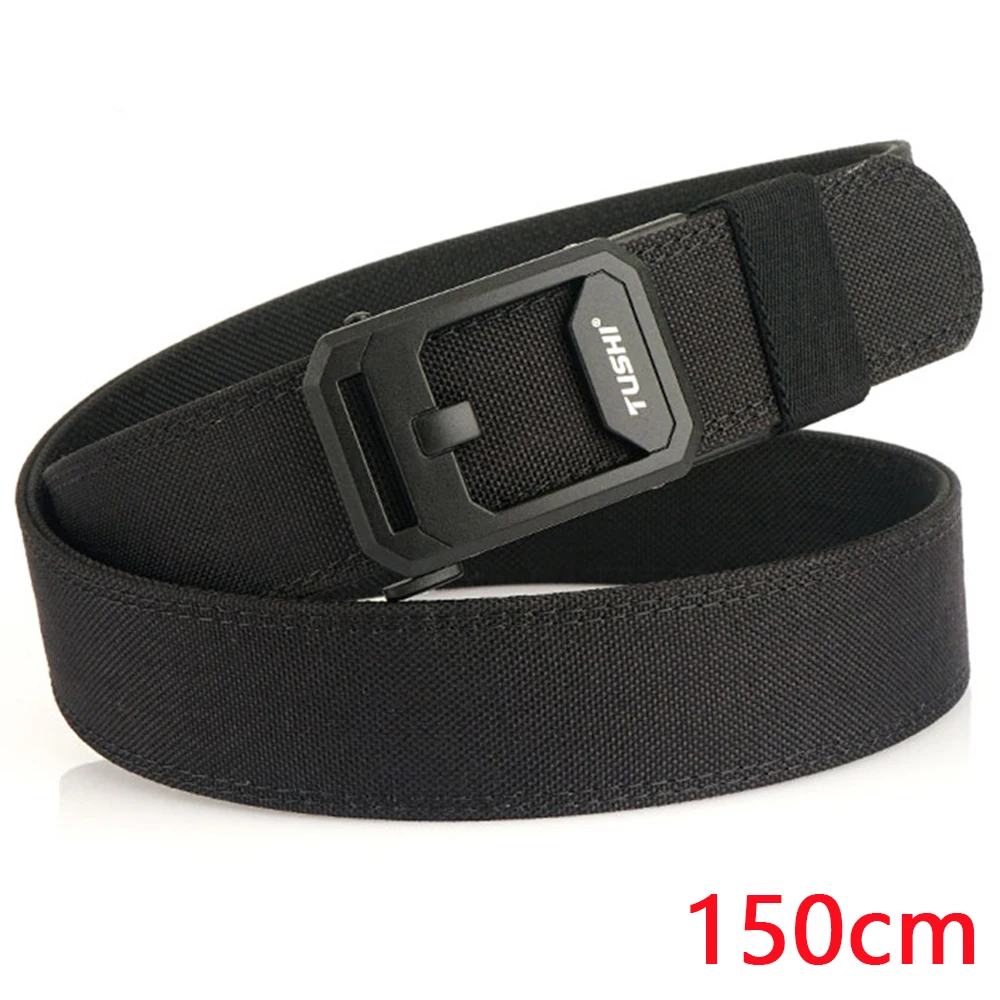 TUSHI Metal Automatic Buckle Hard Military Tactical Belt Thick Canvas Webbing Male Belts Outdoor 150cm IPSC Shooting Waistband