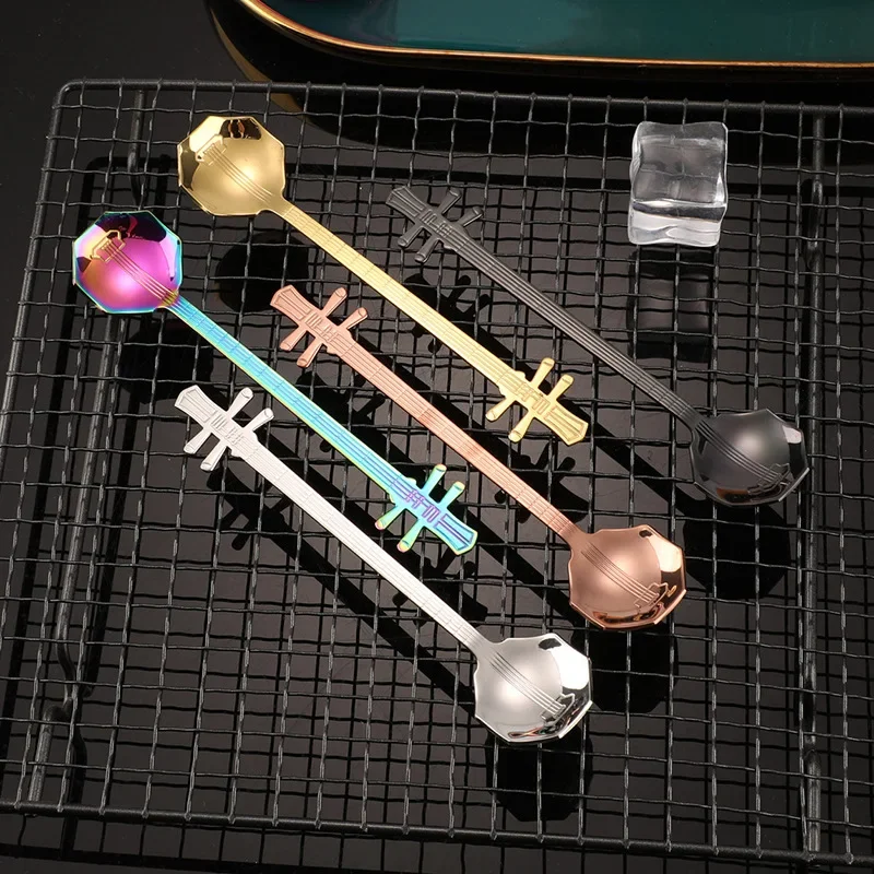 

304 Stainless steel coffee spoon musical instrument spoon dessert spoon ice drink mixing creative guitar