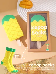 1 Pair of Mid-Calf Socks Suitable for Both Men and Women, Pineapple Ice Cream Gift Socks, Comfortable and Breathable, Suitable for Valentine's Day, Christmas, New Year's Gifts, All-Season Socks, Holiday Gifts