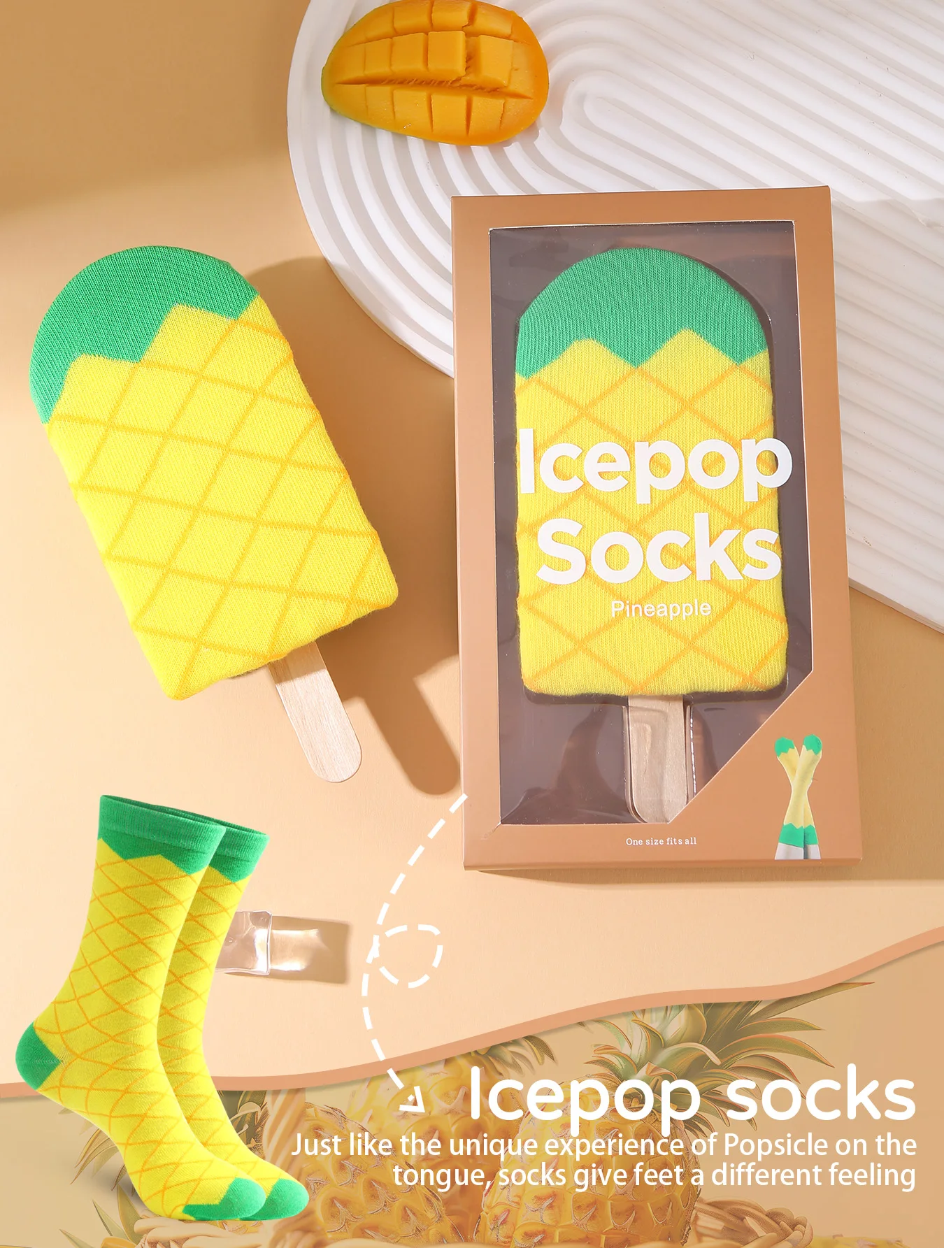 1 Pair of Mid-Tube Pineapple Ice Cream Gift Socks That Can Be Worn for Men and Women, Comfortable and Breathable, Suitable for Valentine's Day, Christmas and New Year Gifts, Four-Season Socks, Holiday Gifts