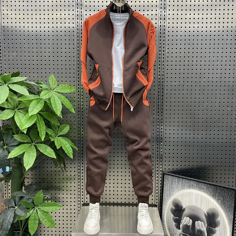 2025 Spring New Style Contrasting Color Splicing Casual Two-piece Trendy Sports Loose Jacket Sweatpants Suit