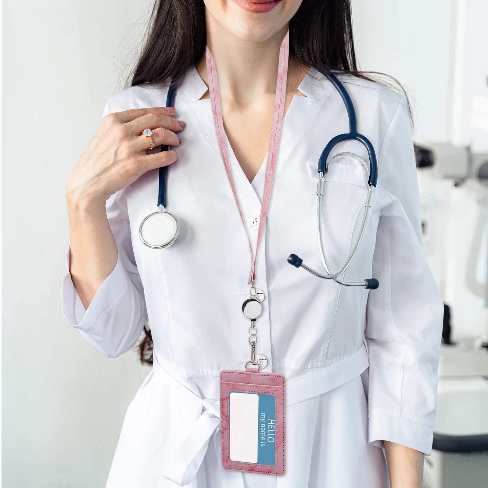 

1Set Marble Pattern Card Holder Badge Holder with Detachable Lanyard Water-Resistant Anti-Scratch Protection for Work