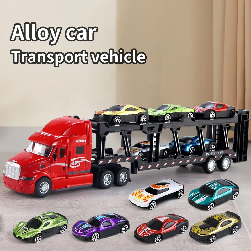 Alloy Toy Car Big Truck Container Truck Transporter Boy Model Set Christmas Halloween Gift