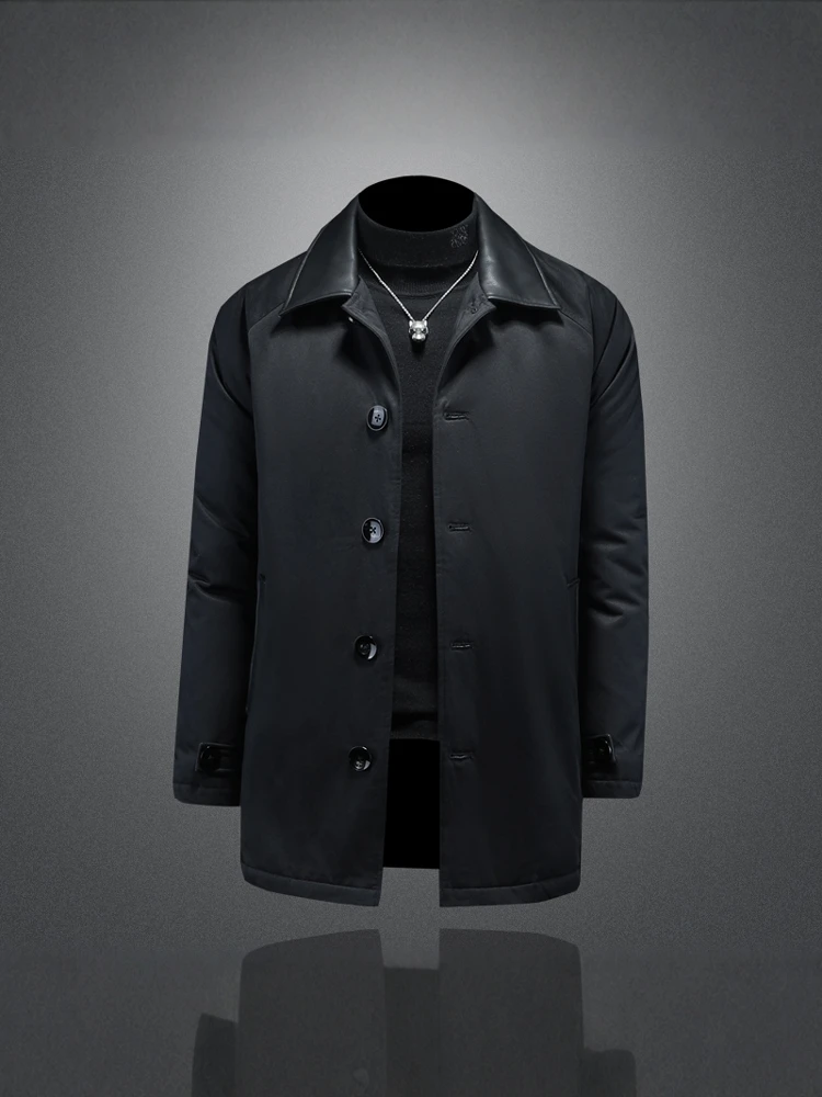 

Men's Mid-Length down Jaet 2025 Winter New Casual Thiened Korean Sle Collar White Du down Outerwear Busin Gentlema...