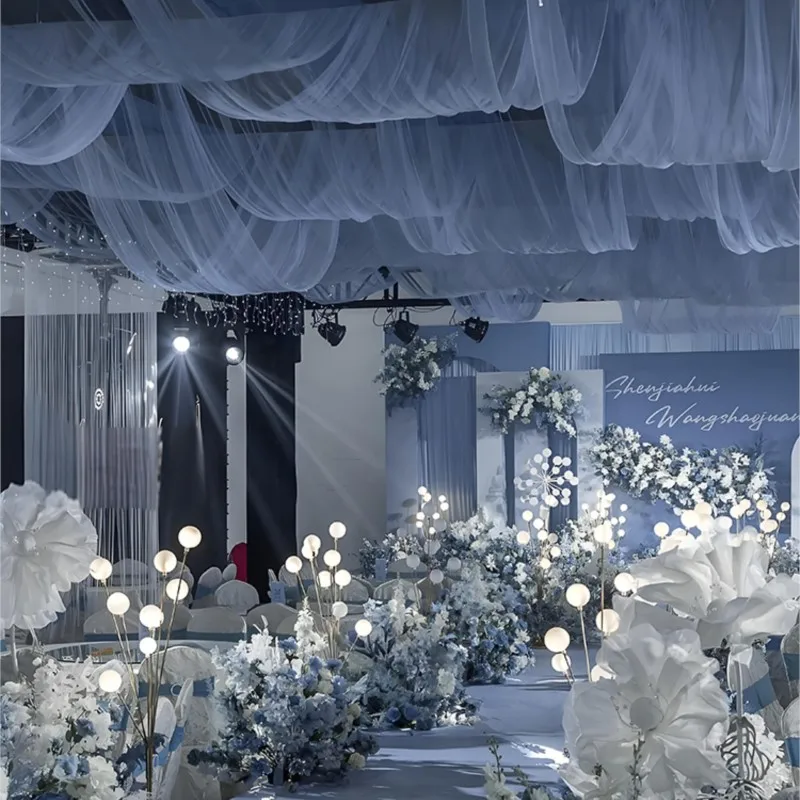 Abito da sposa blu garza blu grigiastro design tessuto gonna foschia materiale sottorete