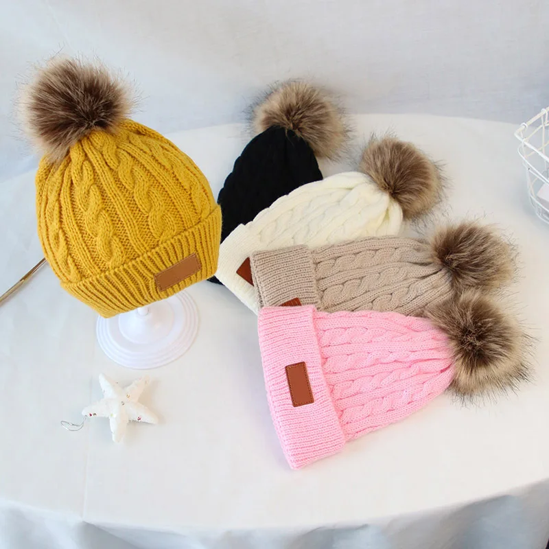 Winter Warm Pompom Baby Knitted Hat Solid Color Infant Beanie Cap for Boys Girls Autumn Kids Thick Warm Hats Bonnet 아기 모자