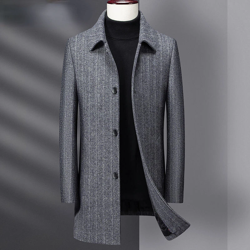 2022 Over The Knee Long Men's Fashion Slim Wool Coat Luxury Business Gentleman Woolen Coat Male Trench Warm Coat Overcoat Q211